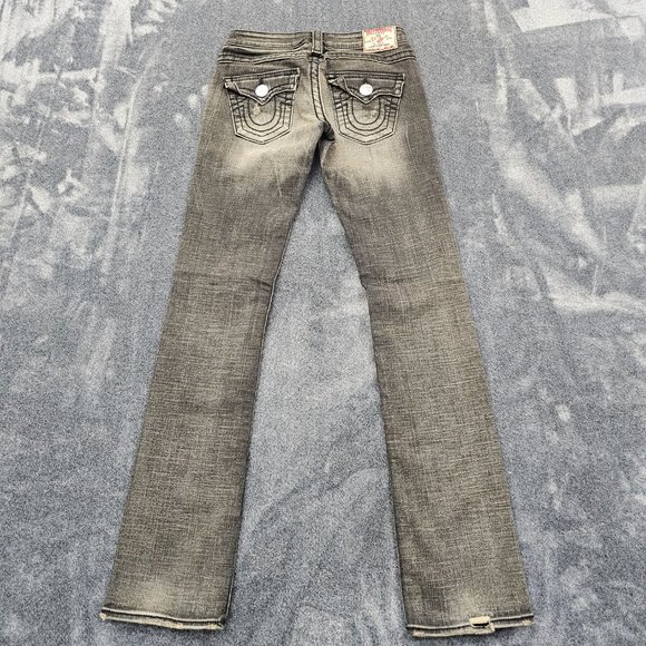 True Religion Billy Big T Jeans womens 26 Black Stretch Flap pockets distressed - Picture 12 of 16